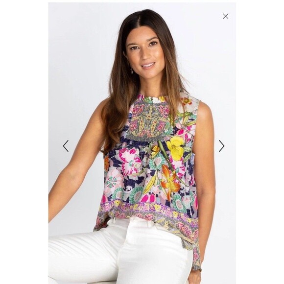 Johnny Was Tops - Johnny Was Cisco Ife Tank 100% Silk Tropical Floral Print Flowy Size XS Chic